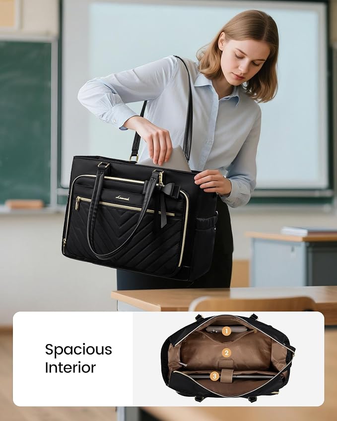 LOVEVOOK Lunch Tote Bag for Women, Insulated Lunch Bag, Large Capacity Teacher Nurse Bag for Work with Large Cup Holder Water Resistant, Womens Crossbody Handbags fit 17.3 Inch Laptop, Black