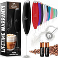 Zulay Kitchen Milk Frother Handheld Electric Whisk – Frother Wand with 2 Duracell Batteries, Durable Drink Mixer, Coffee Frother, Hand Blender, Frother for Protein Powder, Matcha & More - Black