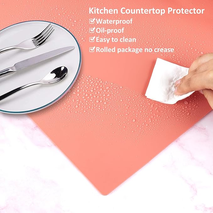 Silicone Mat Heat Resistant Mats for Countertop, Large Silicone Mats for Crafts Kitchen Counter Workbench Table protector, Size 36x24 inches Thick 2mm,Rolled Package,Coral