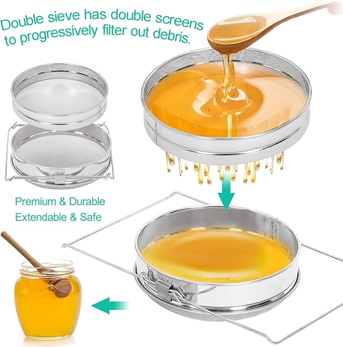 Stainless Steel Double Sieve Honey Strainer Filter for 5 Gallon Buckets Honey Extractor Equipment