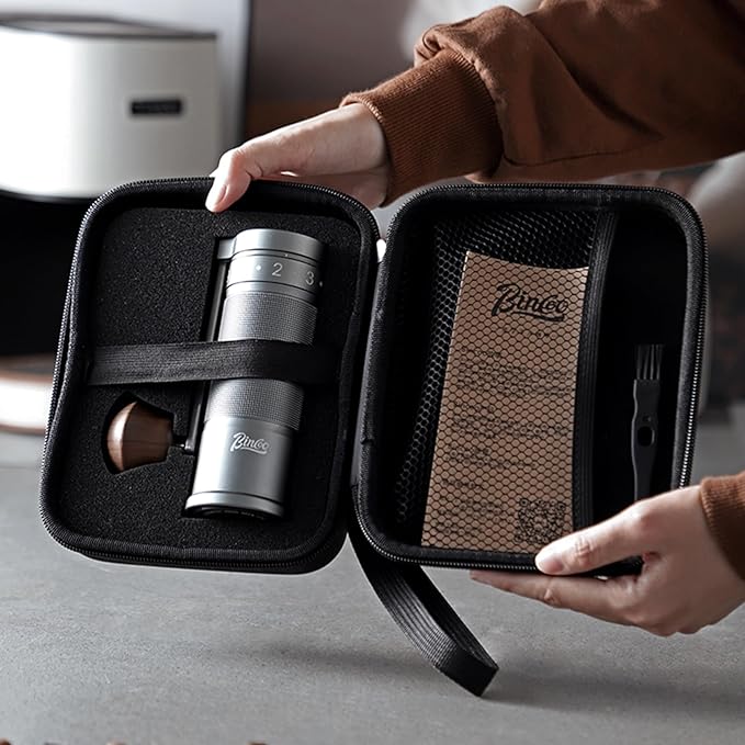 Bincoo Manual Coffee Grinder Manual Foldable Handle– Espresso Hand Coffee Grinder Burr,Compact and Portable for Home/Travel/Camping(Gray)