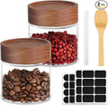 Glass Jars with Airtight Lid, 2 Pack 8oz 240ml Glass Storage Jars with Wood Lids, Screw Top Wide Mouth Kitchen Canister, Sugar and Coffee Containers for Tea, Spice, Candy, Oatmeal, Bean, Herb