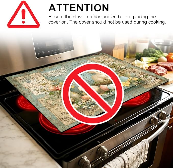 Stove Top Cover for Electric Stove 28.4 x 20.5 Inch Non Slip Stove Mat Oil Proof Bunny Window Glass Cooktop Protector Kitchen Counter Mat