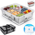 Homelove Snackle Box Container with Ice-Pack, Snack Container Divided Serving Tray with 8-Compartment Snack Platter, Lid and Handle, Food Organizer for Outdoor Travel Party Beach Picnic
