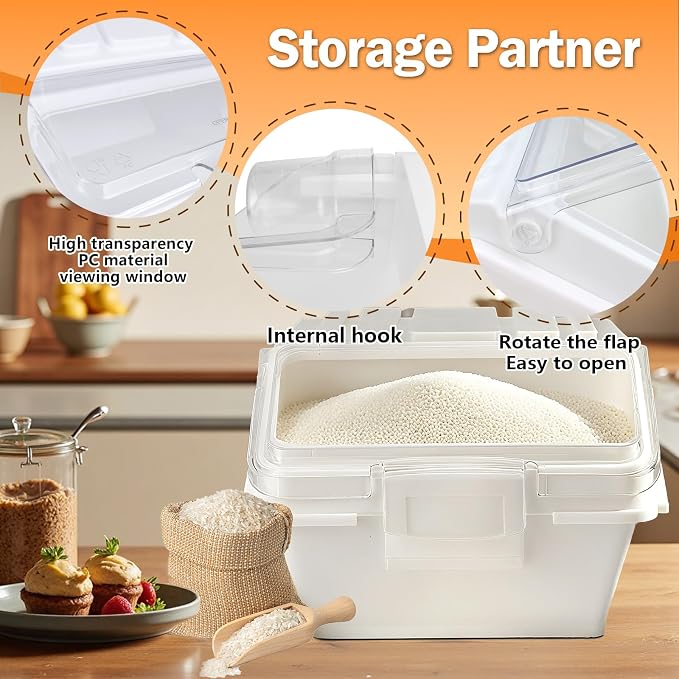 Flour Bin,50lb Stackable Kitchen Ingredient Storage Container with Lid - Food Pantry Organizer for Flour, Sugar, Rice, Baking,Dog Food Supplies (50lb)