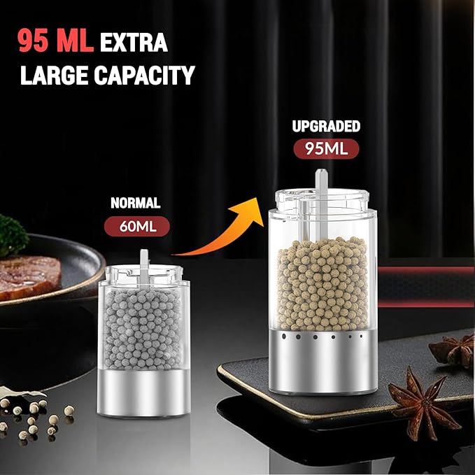 [Upgraded Larger Capacity] Electric Salt and Pepper Grinder Set with USB Charging Base, 95ml Large Capacity, Adjustable Coarseness,Stainless Steel Automatic Pepper Mill (Upgraded Adjustment-B)