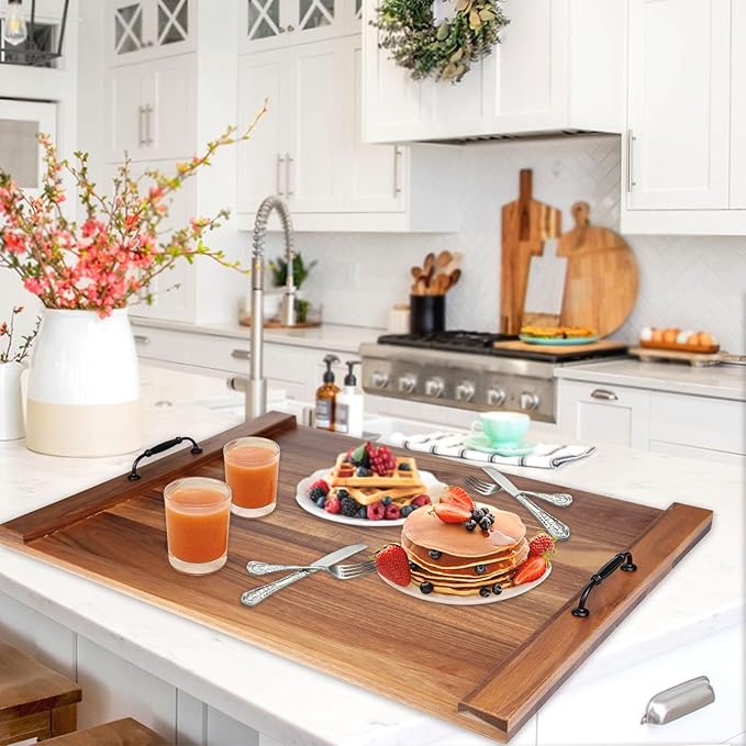 30"x22" Noodle Board Stove Cover for Electric & Gas Stoves, Acacia Wood Ranges Stovetop Cover for Extra Counter Space, Also Sink Cover & Serving Tray (Brown)