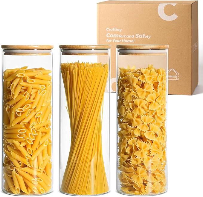 ComSaf Glass Spaghetti Pasta Storage Container - Thumbnail 2