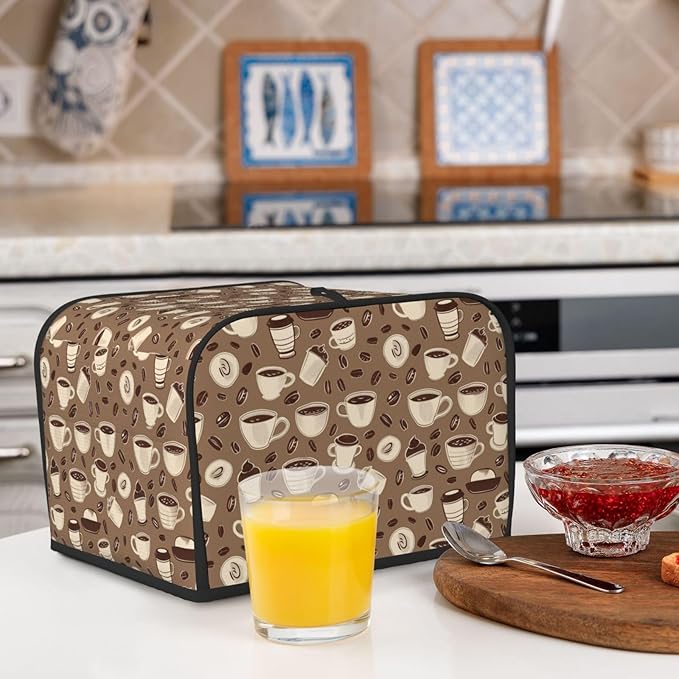 Toaster Cover 4 Slice Coffee Pattern Bean Kitchen Small Appliance Covers with Pockets Dust and Fingerprint Protection