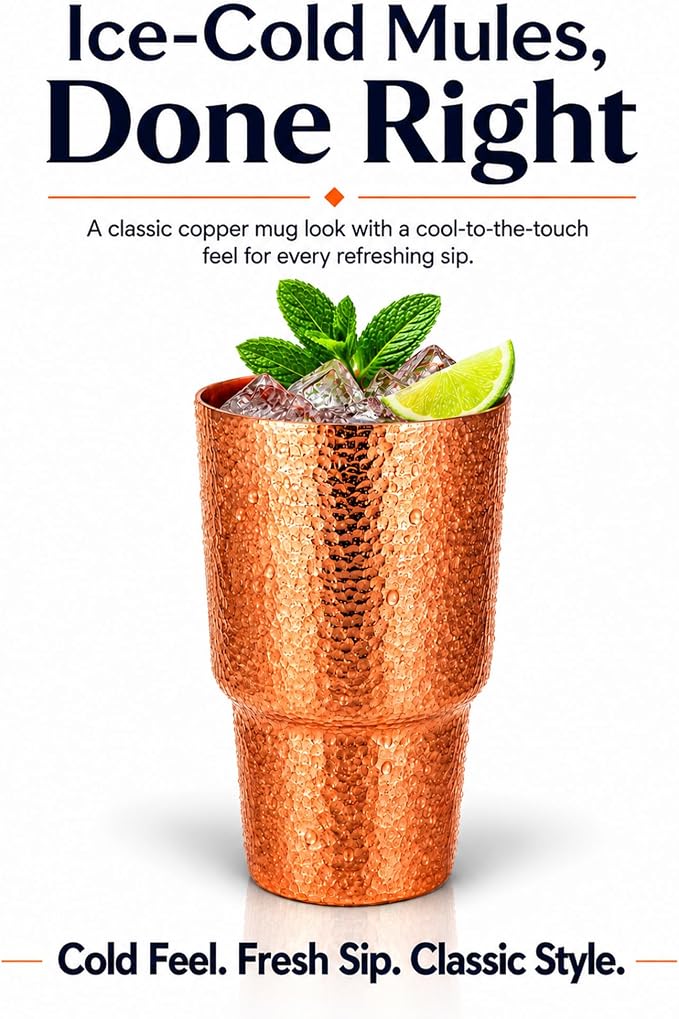 20 oz Pure Copper Cup for Drinking, Tall Hand-Hammered Ayurvedic Water Tumbler, Cold-Retentive Mug for Moscow Mule, Cocktails & Whiskey, Ideal for Bar, Home & Parties (1)