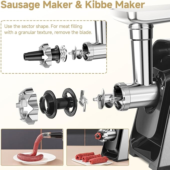 AAOBOSI Meat Grinder Electric, [3000W Max] Meat Grinder Heavy Duty with 2 Stainless Steel Blades & 3 Grinding Plates, Sausage Maker & Kibbe Kit for Home Kitchen Using