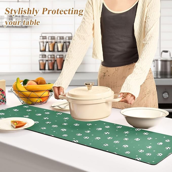 Green Soccer Balls Trivet Table Runner Heat Resistant 230F for Hot Dishes Pots Plates Kitchen Dining Table Protector Decorative 39.37x 11.8