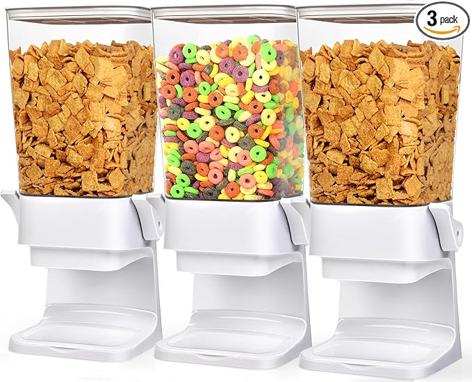 Cereal Dispenser Countertop Large Cereal Containers Storage Dispenser For Pantry Dry Food Dispenser Countertop Rice Candy Dispenser Machine For Snack,Nuts, Granola(White,3 pack)