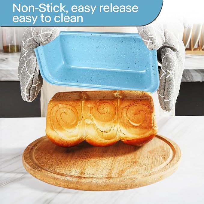 6-Piece Nonstick Cake Baking Set, Blue — Round Pie Pans, Loaf Pan, Muffin Pan & Square Cake Pan, Stackable Carbon Steel Bakeware for Beginner Bakers, Oven Safe