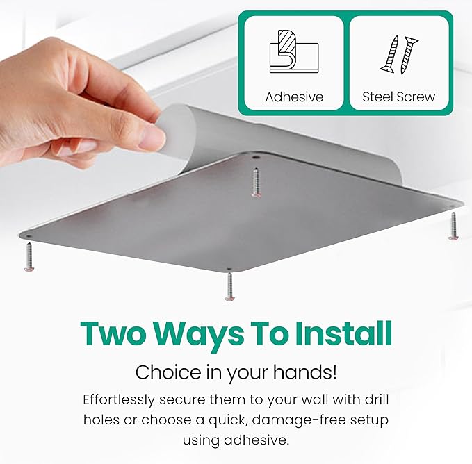 9 inches x 6.5 inches Stainless Steel Plate for Magnets, 3M Adhesive Back, Mounting Screws, Ideal for Magnetic Shelf, Spice Holders, Colorful Magnets as a Gift. Mount Anywhere! (Silver, 1 Pack)