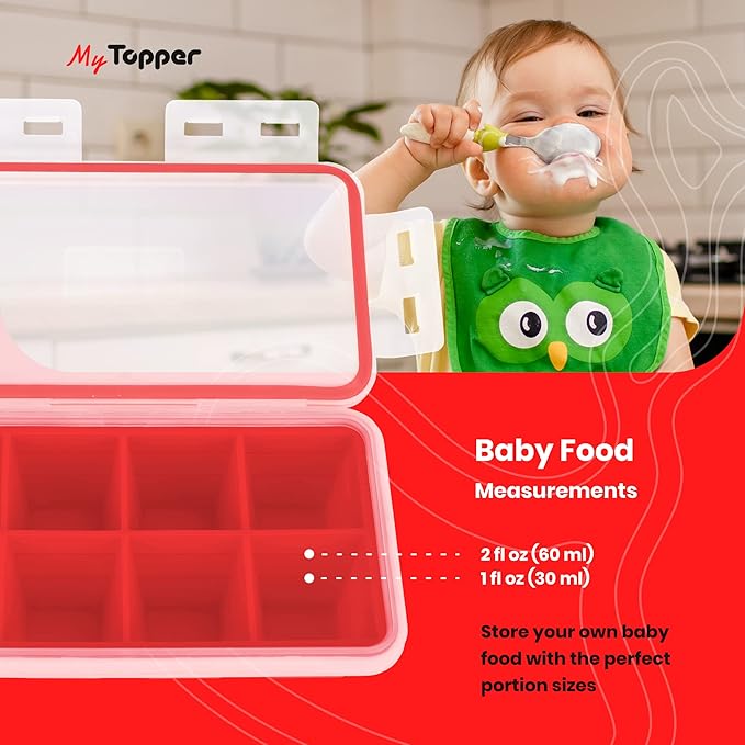 IceTopper XL Ice Cube Tray with Attached Lids - Easy Release Ice Cube Molds, 8 Large Cubes per Tray, Stackable, Microwave & Dishwasher Safe, 100% Food Grade Silicone, BPA Free & Recyclable (4 Pack)