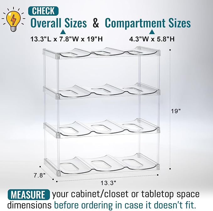 Design for Stanley 40 OZ & Large Bottles & Tumblers with Handle, Acrylic Water Bottle Organizer - Stackable Clear Wine Rack, Cup Holder for Home Kitchen Pantry Shelf Countertop Cabinet, 4 Tier Hold 12