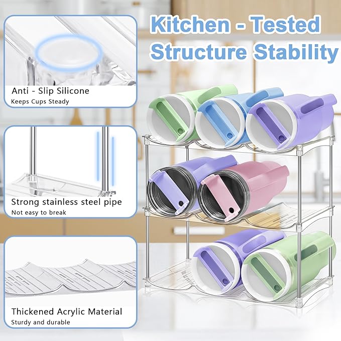 Water Bottle Organizer for Stanley 40oz Tumbler - Stackable Water Bottle Holder and Tumbler Organizer for Cabinet Kitchen Organization and Storage for Stanley Cup Accessories, Wine Rack, 3Pack