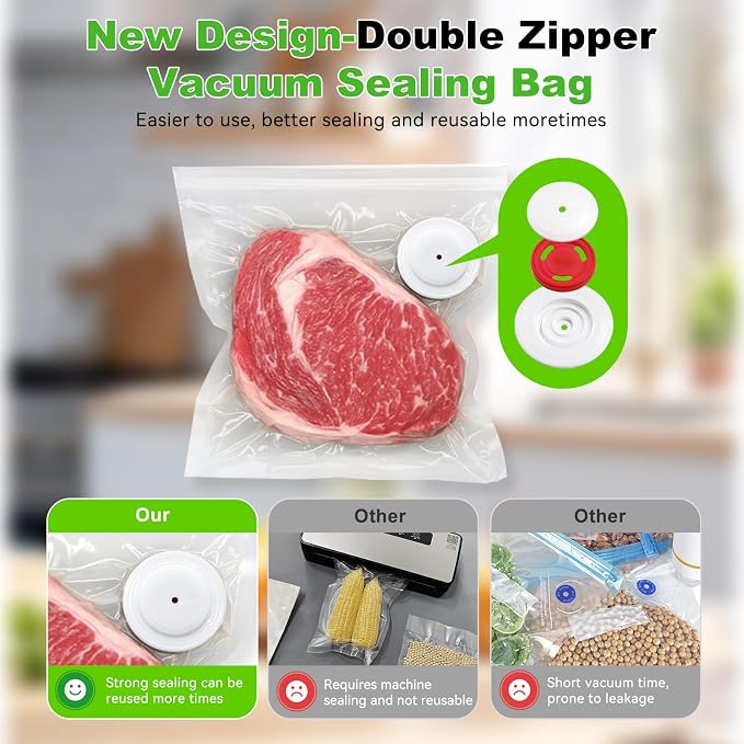 Vacuum Sealer for Food,40 Reusable Vacuum Sealer Bag for Food, Large Vacuum Storage Bags, Compatible With Many Vacuum Sealers