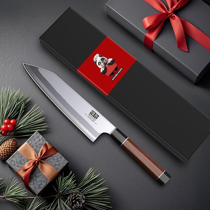 SHAN ZU 8 Inch Japanese Chef Knife, 9 Layers 10Cr15MoV High Carbon Steel Professional Kitchen Knife, Sharp Cooking Knife with Ergonomic Red Sandalwood Handle, Meat Cutting Sashimi Kiritsuke Knife