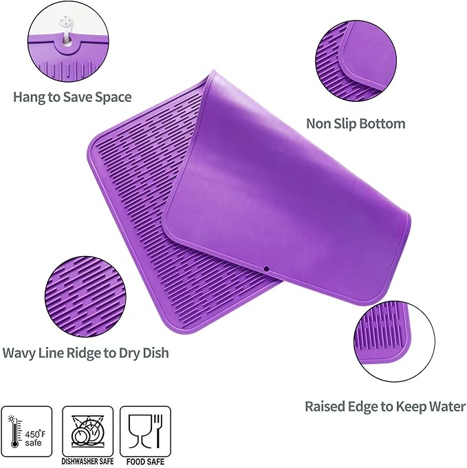 MicoYang Silicone Dish Drying Mat for Multiple Usage,Easy clean,Eco-friendly,Heat-resistant Silicone Mat for Kitchen Counter or Sink,Refrigerator or Drawer Liner Purple 4XL 32 inches x 18 inches