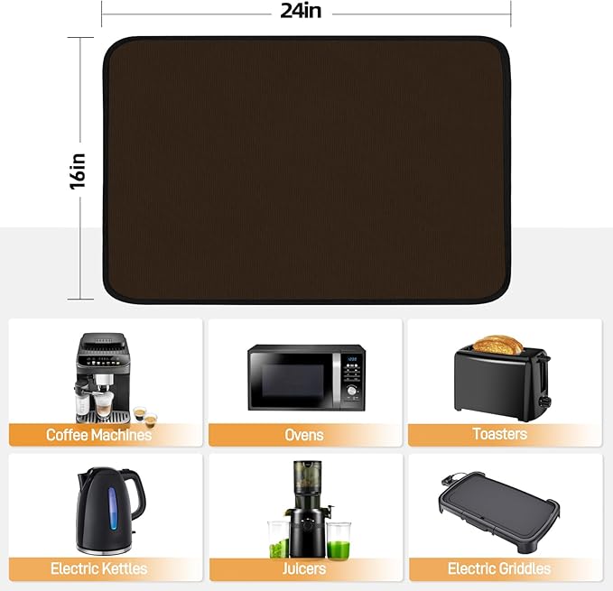 Heat Resistant Mat for Air Fryer, 16 x 24in Heat Resistant Mat for Countertop, Fireproof Silicone Countertop Protector Appliance Slider for Air Fryer, Coffee Maker, Toaster, Oven - Brown