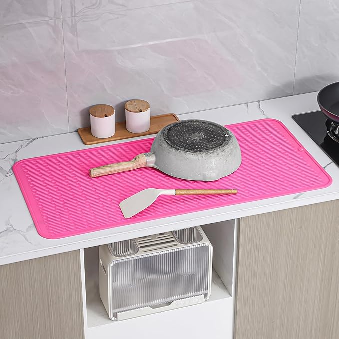 MicoYang Silicone Dish Drying Mat for Multiple Usage,Easy clean,Eco-friendly,Heat-resistant Silicone Mat for Kitchen Counter or Sink,Refrigerator or Drawer Liner Rose 5XL 36inches x 18inches
