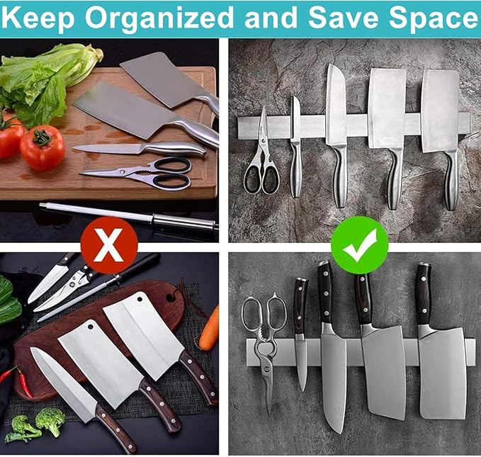 Magnetic Knife Holder for Wall 24 Inch Knife Magnetic Strip Refrigerator Knife Magnet Bar Wall Mount Knife Rack for RV Kitchen Utensil Holder Metal Tool Holder Knife Block