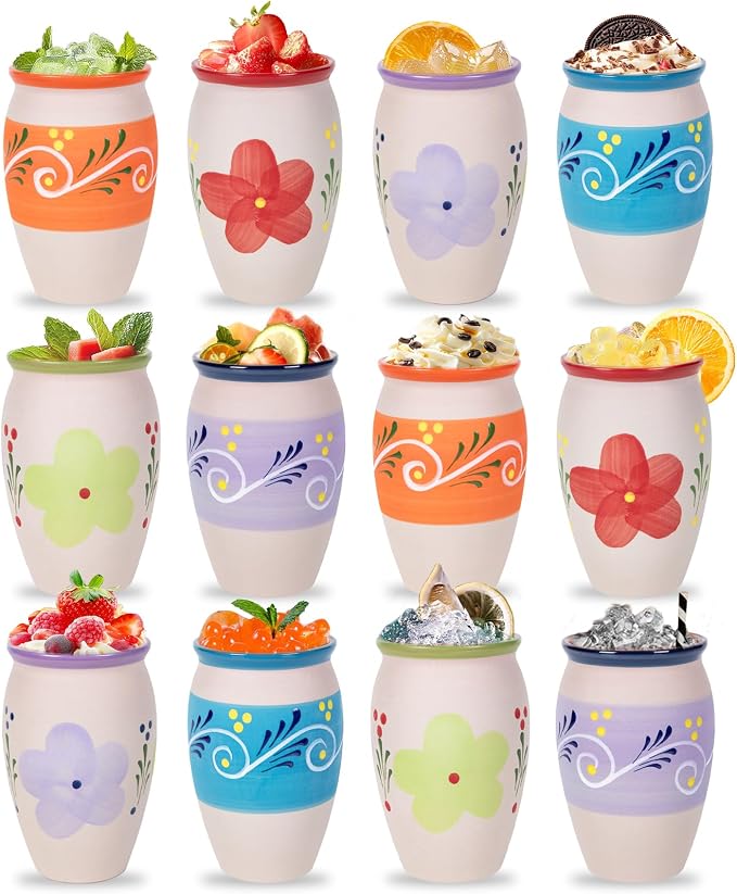 FirstGift 12-Pack Cantaritos de Barro Mexicanos – 12 oz Handmade Clay Cups for Margaritas, Taco Tuesday, Mexican Fiesta (Dishwasher & Microwave Safe)