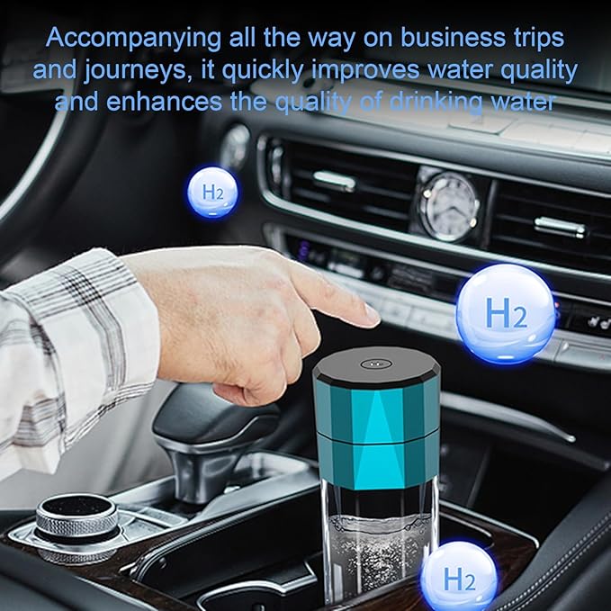 208ml Hydrogen Water Bottle Generator 6000-8000 PPB Portable Hydrogen Water Ionizer Machine with PEM Technology, Hydrogen Rich Water Glass Health Cup Blue