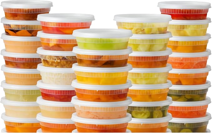 [8oz-100 Sets Plastic Deli Containers with Lids - BPA Free Clear Soup Containers with Airtight Lids, Leak Resistant Food Storage for Meal Prep, Stackable/Microwave/Dishwasher/Freezer Safe
