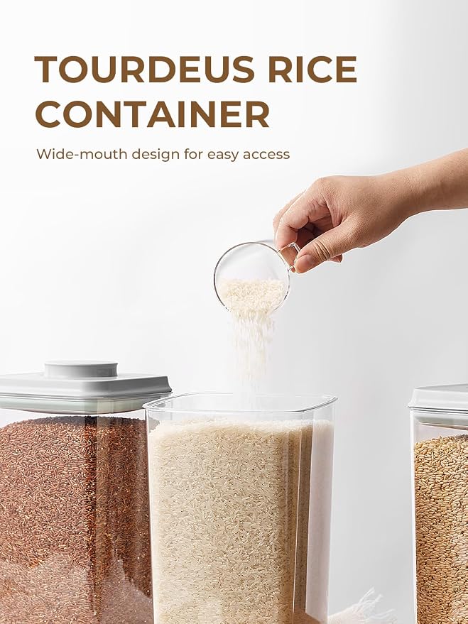 Cereal Containers Storage, 2 Pack Rice Holder, 4.22 Qt - 6 Lbs Food Storage Container Bin with Pop-up Lid for Rice Flour Sugar, Dry Food Holder for Kitchen Pantry Organization and Storage