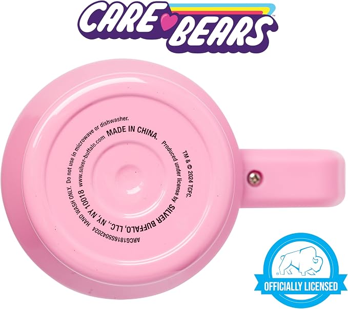 Silver Buffalo Care Bears “Mood” Double Walled Stainless Steel Tumbler with Handle Featuring Love-A-Lot Bear, Fits in Standard Cup Holder, 40 Ounces
