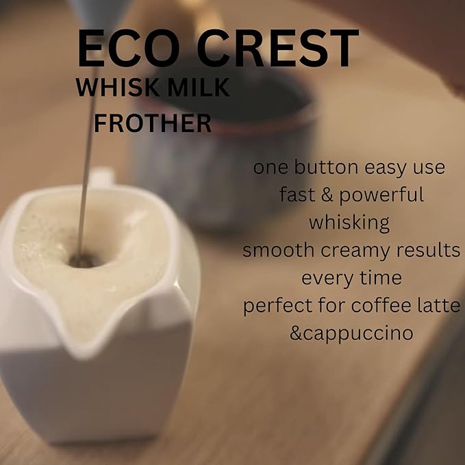 ECO CREST-Premium Whisk Milk Frother – Handheld Electric Coffee Frother with Adjustable Speed | ABS + Stainless Steel Build, 1200mAh Rechargeable Battery