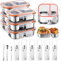 36 Pcs Stainless Steel Snack Containers Set with Fork, Knife, Spoon & Chopsticks – 6 Pack 27 oz Leakproof Bento Snack Boxes, 2-compartment Food Storage Container for Snacks, Fruits, Meal Prep & Travel