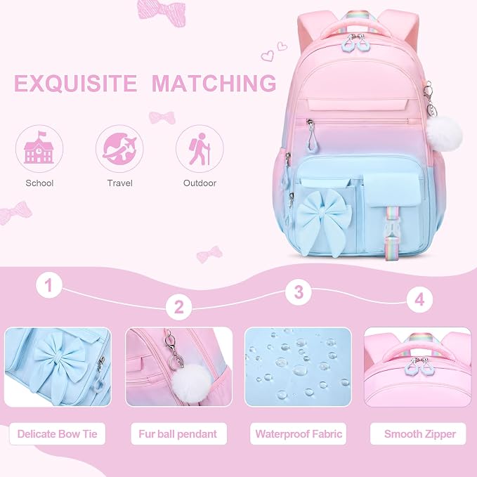 DIGOBAY Girls Backpack - Includes 14oz Insulated Water Bottle, Girls School Backpack Set with Lunch Bag & Pencil Case, Girl Teens for Elementary Preschool Middle School