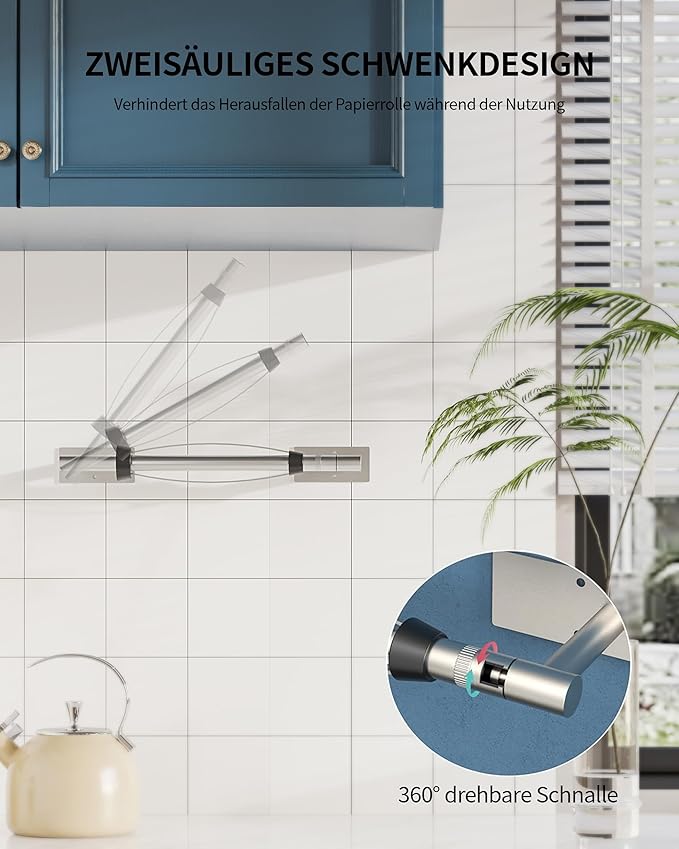 Paper Towel Holder Under Cabinet, Self Adhesive or Wall Mount Hanging Paper Towel Holder with Damping Effect, Single Hand Operable, Stainless Steel for Kitchen Bathroom (Silver)