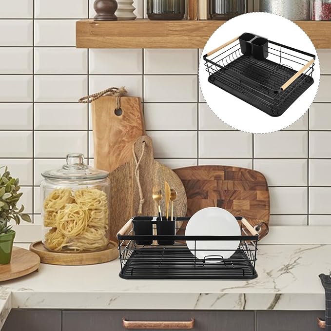 Large Metal Dish Drying Rack with Removable Drip Tray, Over The Sink Kitchen Counter Dish Strainer and Storage Organizer for Plates and Bowls