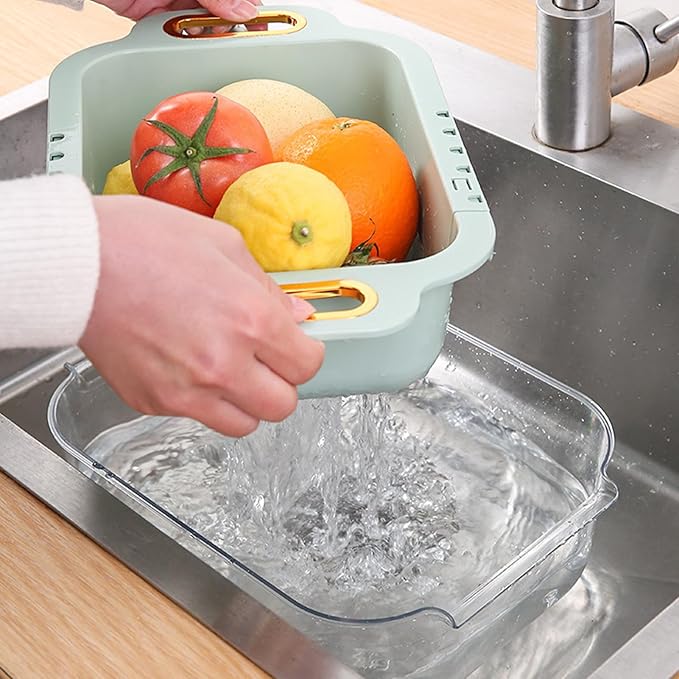 Basket Storage Box Kitchen Extendable Over Sink Colander Expandable Dish Drying Rack Double Layer Retractable Drainer Fruit