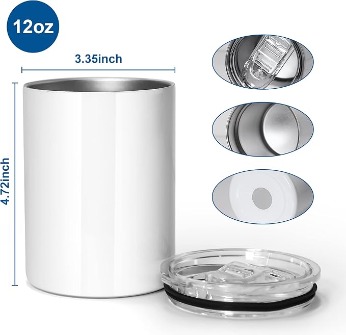 AGH 10OZ Sublimation Wine Tumblers Blanks, 4 Pack Straight Stainless Steel Tumblers with Lids and Straw, Sublimation Coffee Cups Mugs for Hot & Cold Drinks