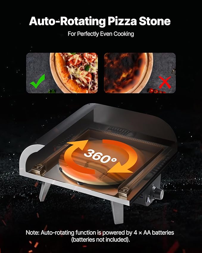 VEVOR Propane Outdoor Pizza Oven, 12 in Auto Rotating Propane Gas Pizza Ovens, Portable Pizza Cooker with Electric Rotation System, Carry Bag, Pizza Maker for Outside Backyard Patio Camping, Black