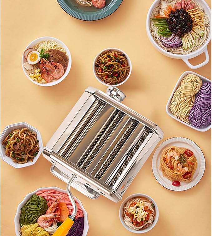 Pasta Maker Machine, 9 Adjustable Thickness Settings, 3 Adjustable Widths, 2-in-1 Noodles Maker with Rollers and Cutter, Perfect for Spaghetti, Fettuccini, Lasagna or Dumpling Skin,Silver