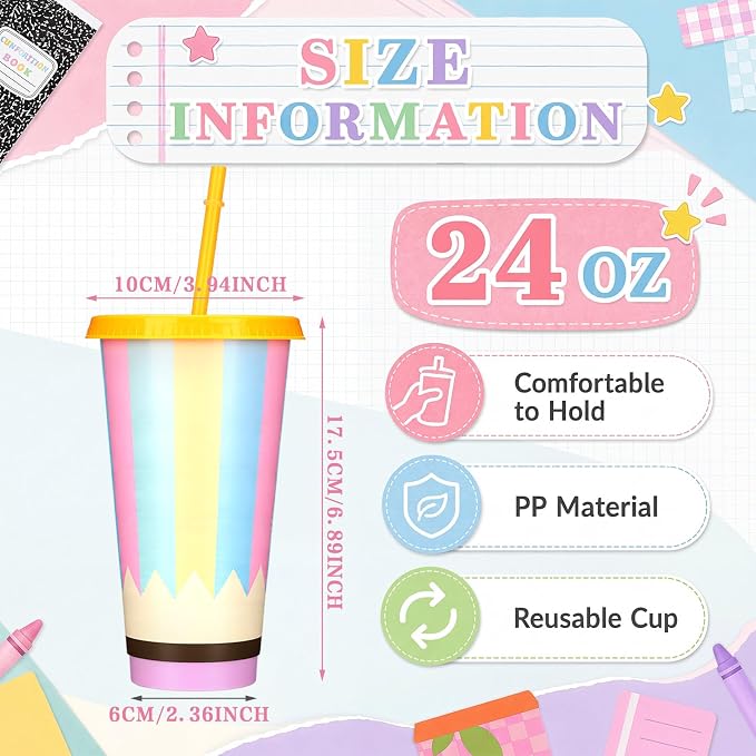 Honeydak 24 Set Back to School Teacher Gift Bulk Teachers Appreciation Gifts in Bulk 24oz Teacher Tumbler Cute Pastel Composition Notebook Sticky Note Ballpoint Pen for Mentor Lecturer Educator