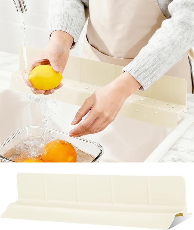 Kitchen Sink Splash Guard 23"18" Self-Draining Silicone Water Guard with High Splash Wall & Strong Suction Cups for Faucet, Countertop & Sink Edge, Keeps Sinks Dry, Dishwasher Safe,Cream