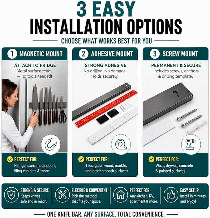 Magnetic Knife Holder 16 Inch Gunmetal – Exclusive Color Stainless Steel Strip, Rack & Bar for Wall or Fridge, No Drill Adhesive Kitchen Organizer, Premium Gift by Pampavanna