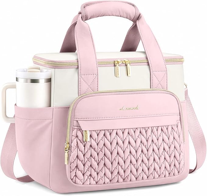 LOVEVOOK Lunch Bag Women, Insulated Wide Opening Adult Lunch Box for Women Work with Cup Holder, Large Lunch Cooler Tote Bag with Utensils Pocket for Office Campus Picnic Beach Mom Nurse Family