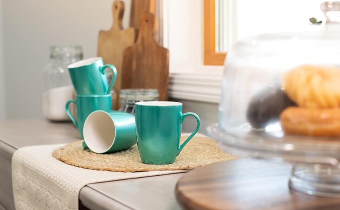 Elanze Designs Seafoam Teal Green Metallic Finish 10 Oz. New Bone China Coffee Cup Mug Set of 4