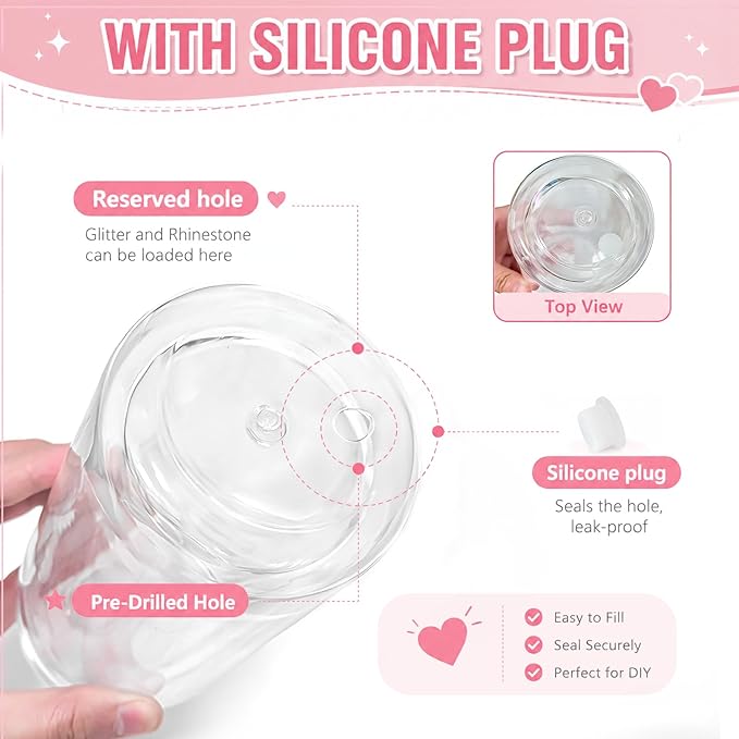 YOUKE OLA 20 Pack Acrylic Snowglobe Tumbler Pre-Drilled Double Wall Plastic Clear Cup for Glitter Snow Globe with Clear Lid & Straws Including DIY Kit 16oz