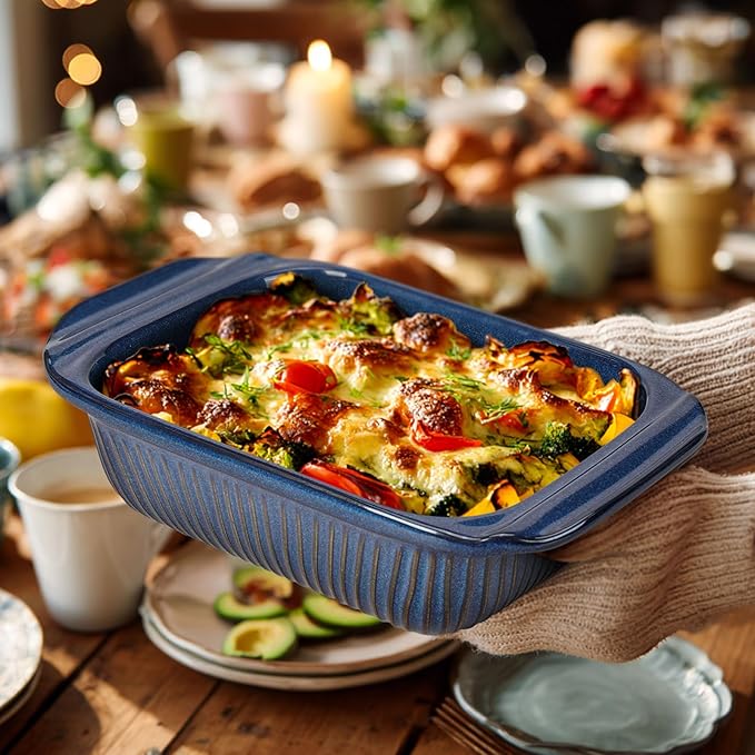 Artena Baking Dish 2.3 Quarts, Casserole Dishes For Oven, Baking Pan With Handles, Lasagna Pan Deep, Large Casserole Dish, Rectangular Ceramic Bakeware (Blue)