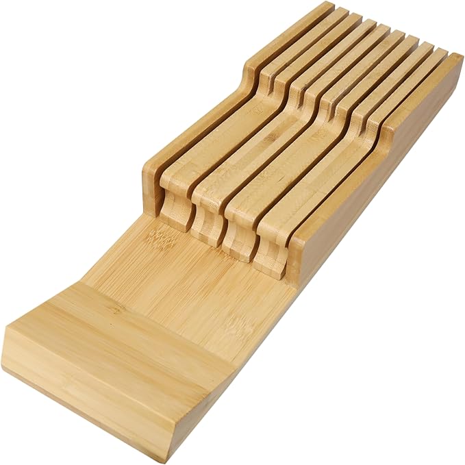 RoyalHouse Bamboo In-Drawer Knife Block,Knife Block without Knives, Fit for 9 Knives, Perfect for Home and Chefs, Premium Knife Holder, Gifts, Housewarming